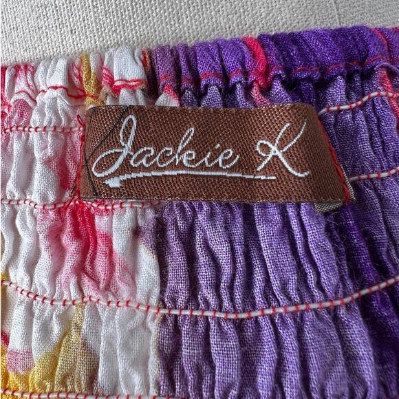 VINTAGE 80s HAWAIIAN Rayon Dress S V-Neck Ruffle Sleeves RAINBOW Red purple 2 4 - Picture 8 of 9